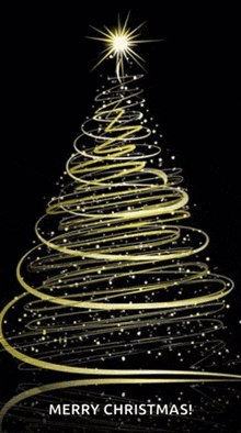 a black and gold christmas tree with the words merry christmas