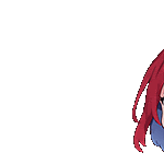 a cartoon drawing of a girl with red hair and blue eyes .