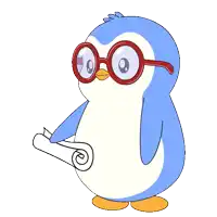 a penguin with glasses is holding a paper that says 41