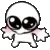a cartoon drawing of a ghost with big eyes and a star on its chest .