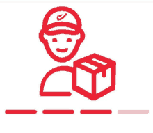 a delivery man is holding a box in his hand and smiling .