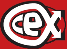 a red and white logo that says cex