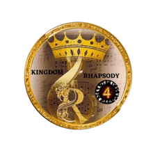 a gold coin with a crown and the words kingdom rhapsody