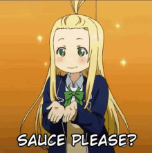 a girl with long blonde hair is asking for sauce please