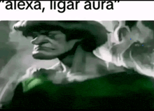 a painting of a man with the words " alexa , ligar aura " on the bottom