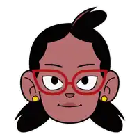 a cartoon drawing of a girl wearing red glasses and yellow earrings