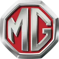 a silver md logo with a red border