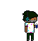 a pixel art of a man holding a cup and a can .