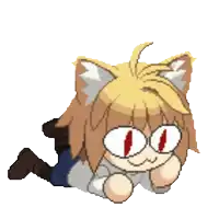 a pixel art drawing of a girl with cat ears and red eyes