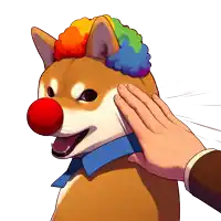 a dog wearing a clown wig is being petted by a hand