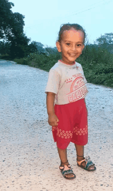 a little girl wearing a t-shirt that says california