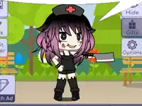 a girl in a nurse outfit is holding a knife