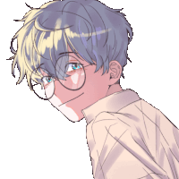 a drawing of a boy wearing glasses and a white shirt