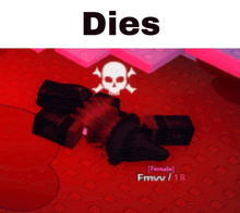 a female character is laying on the floor with a skull and crossbones behind her