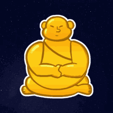 a cartoon drawing of a buddha sitting in a lotus position with arms crossed