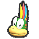 a sticker of a cartoon character with feathers in its hair .