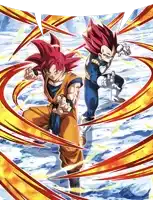 a cartoon drawing of goku and vegeta fighting each other