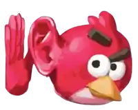 a red angry bird with a hand behind it