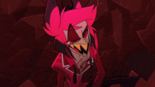 a cartoon character with red hair and red eyes is making a funny face