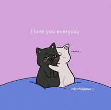 a drawing of two cats hugging with the words i love you everyday