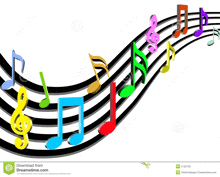 a black and white music staff with colorful music notes