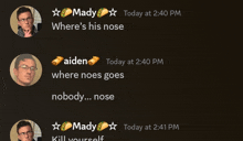 a screenshot of text messages between mady and aiden