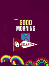 a purple background with a rainbow and a flag that says oklahoma