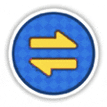 a blue circle with two yellow arrows pointing in opposite directions on it .