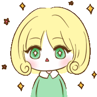 a cartoon drawing of a girl with green eyes