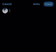 a screenshot of a twitter app showing the cancel and drafts options .