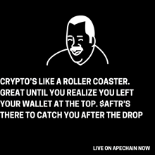 a cartoon of a man with the words " crypto 's like a roller coaster " below it