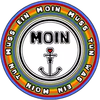 a rainbow colored circle with the word moin on it