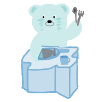 a drawing of a teddy bear holding a fork and knife