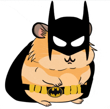 a cartoon hamster wearing a batman mask and belt