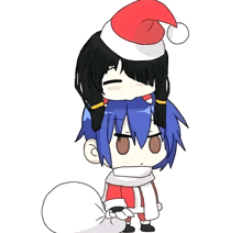 a drawing of a person wearing a santa hat and carrying a bag