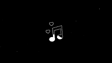 a couple of music notes with hearts floating around them on a black background .