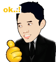 a cartoon of a man in a suit and tie giving a thumbs up sign