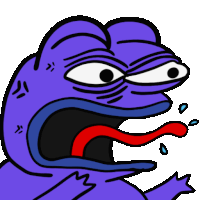 a cartoon of a purple frog with its mouth open