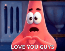patrick star from spongebob squarepants making a heart shape with his hands