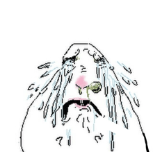 a drawing of a man with a mustache crying with tears running down his face .