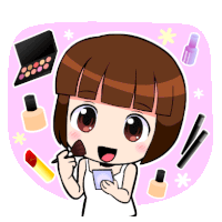 a cartoon drawing of a girl applying makeup with a brush