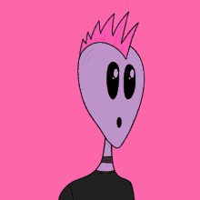 a cartoon character with a pink mohawk and a black shirt