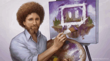 a man with a beard is painting a picture with a twitch logo