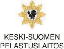 a yellow star with a rooster on it and the words keski-suomi pelastuslaitos written below it .