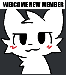 a drawing of a cat with the words welcome new member written above it