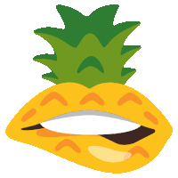 a cartoon illustration of a pineapple with a mouth and green leaves