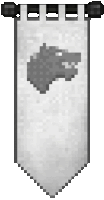 it is a pixel art of a banner with a wolf head on it .