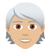 a cartoon illustration of a woman 's face with gray hair and brown eyes