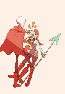 a drawing of a skeleton and a girl with an arrow in their hand