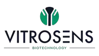 a logo for vitrosens biotechnology with a green circle on top